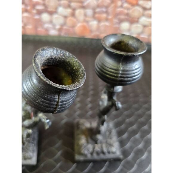 Two Ornate Squirrels on a Tree Black Cast Iron Candle Holder 8in Tall - Picture 8 of 12